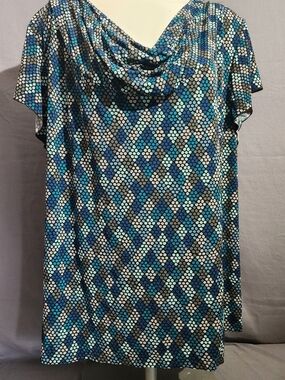 Merona Blue & Black Dot Print Cowl Neck Top